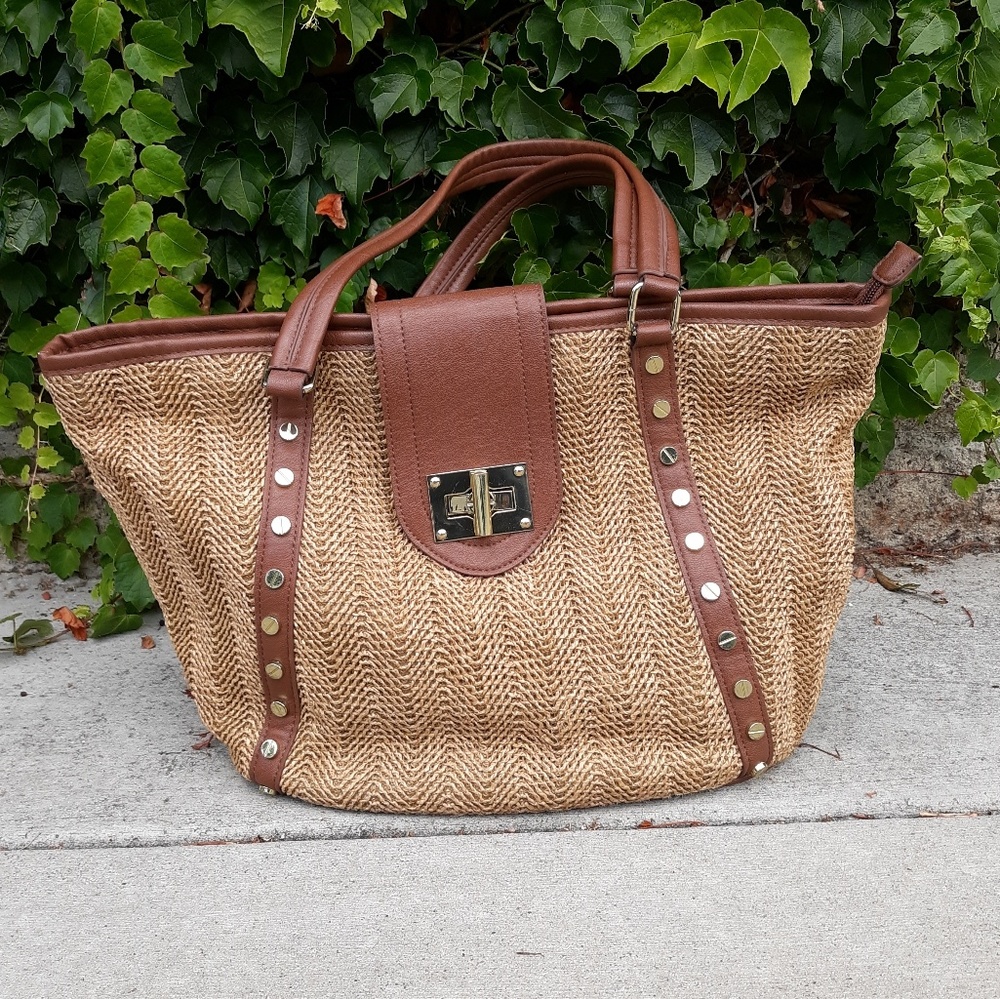 Olivia + Joy Straw Tan Tote Bag